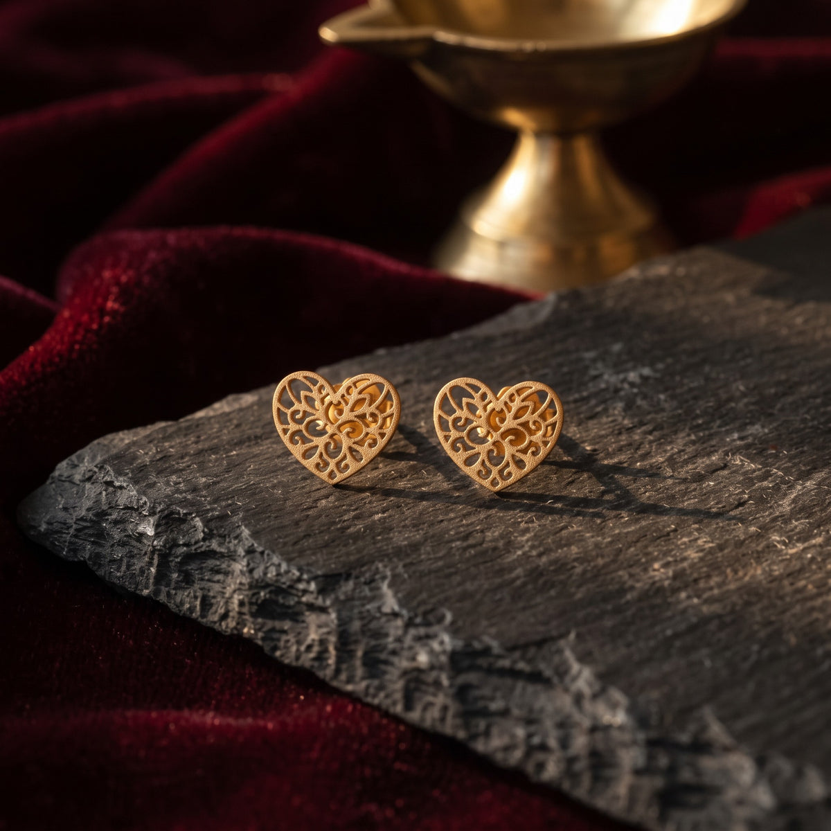 Gold-Tone Filigree Heart Studs – Gold-tone, Stud earrings