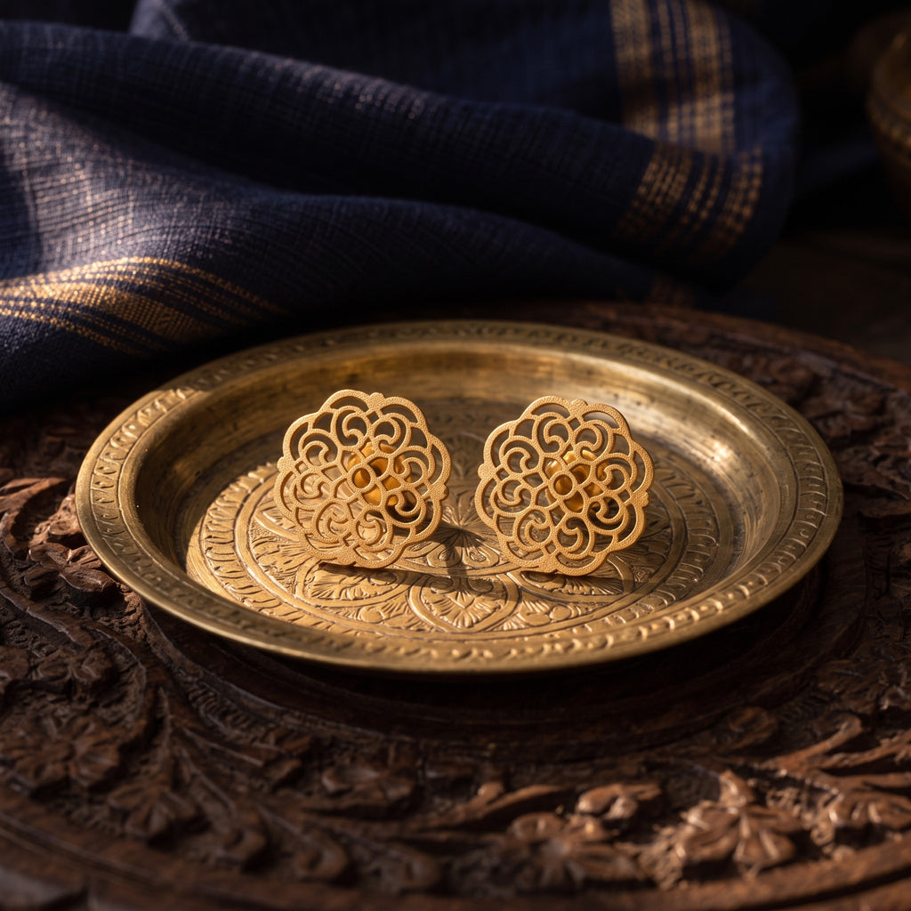 Gold-Tone Round Filigree Studs – Gold-tone, Stud earrings