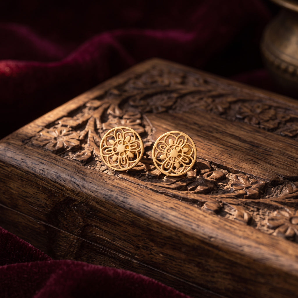 Gold-Tone Flower Cutwork Studs, Small – Gold-tone, Stud earrings