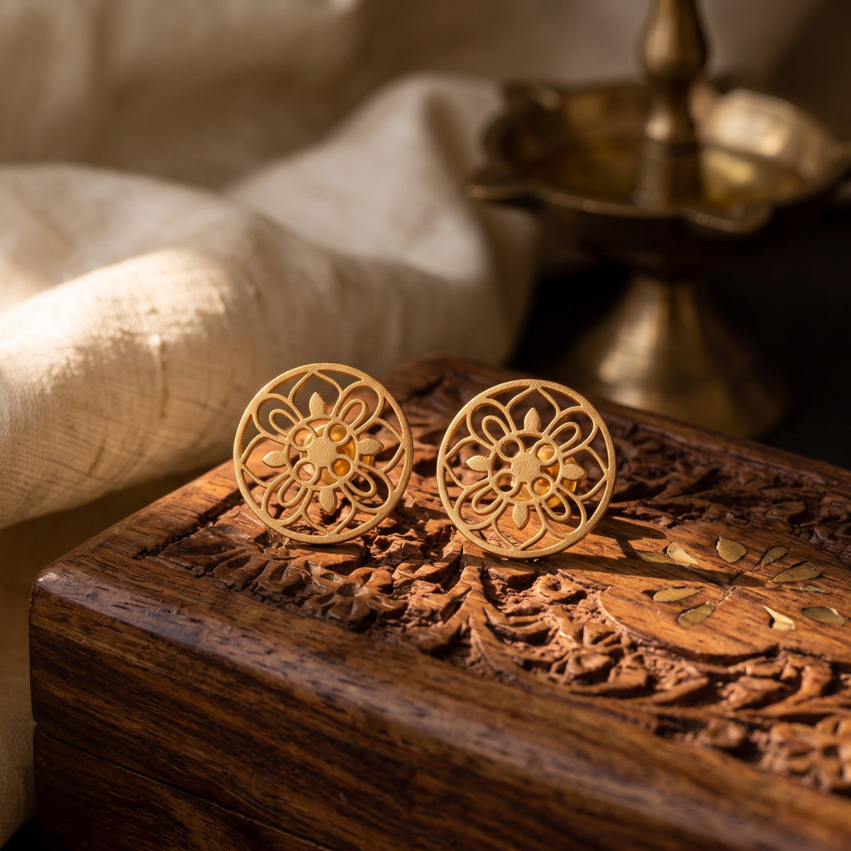 Gold-Tone Flower Cutwork Studs, Large – Gold-tone, Stud earrings