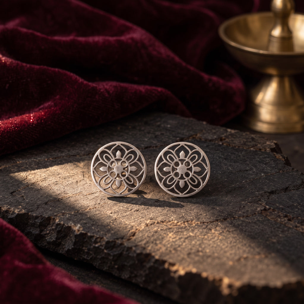 Large Silver-Tone Floral Cutwork Studs – Stud earrings