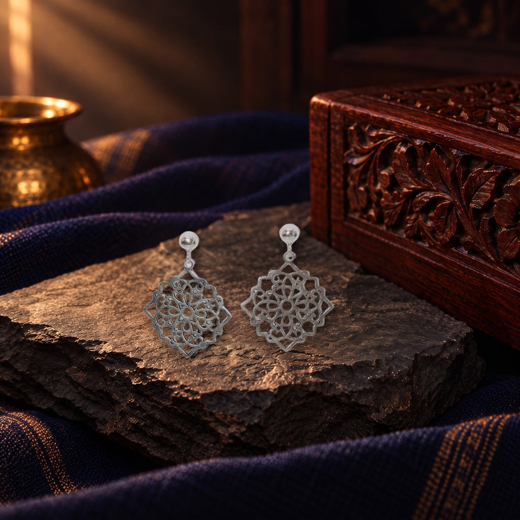 Silver-Tone Square Filigree Drop Earrings – view 7 of 7