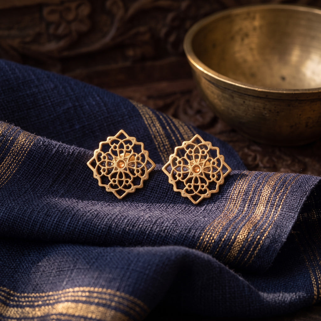 Gold-Plated Cutwork Earrings – Gold-plated (22K), 925 sterling silver, Cutwork studs