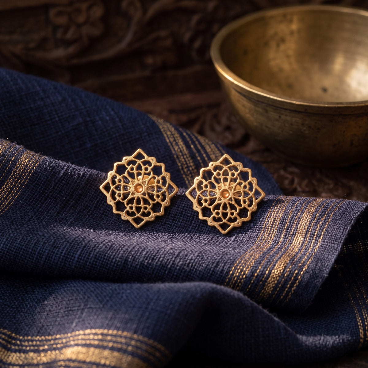 Gold-Plated Cutwork Earrings – Gold-plated (22K), 925 sterling silver, Cutwork studs