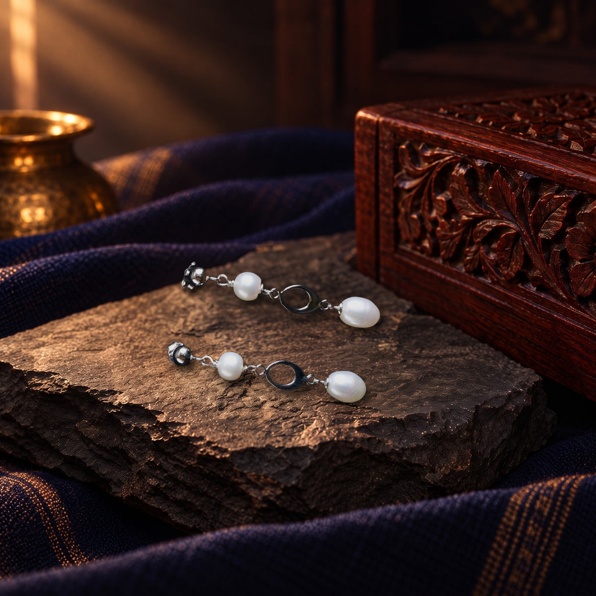 Cutwork Pearl Earrings – styled photo