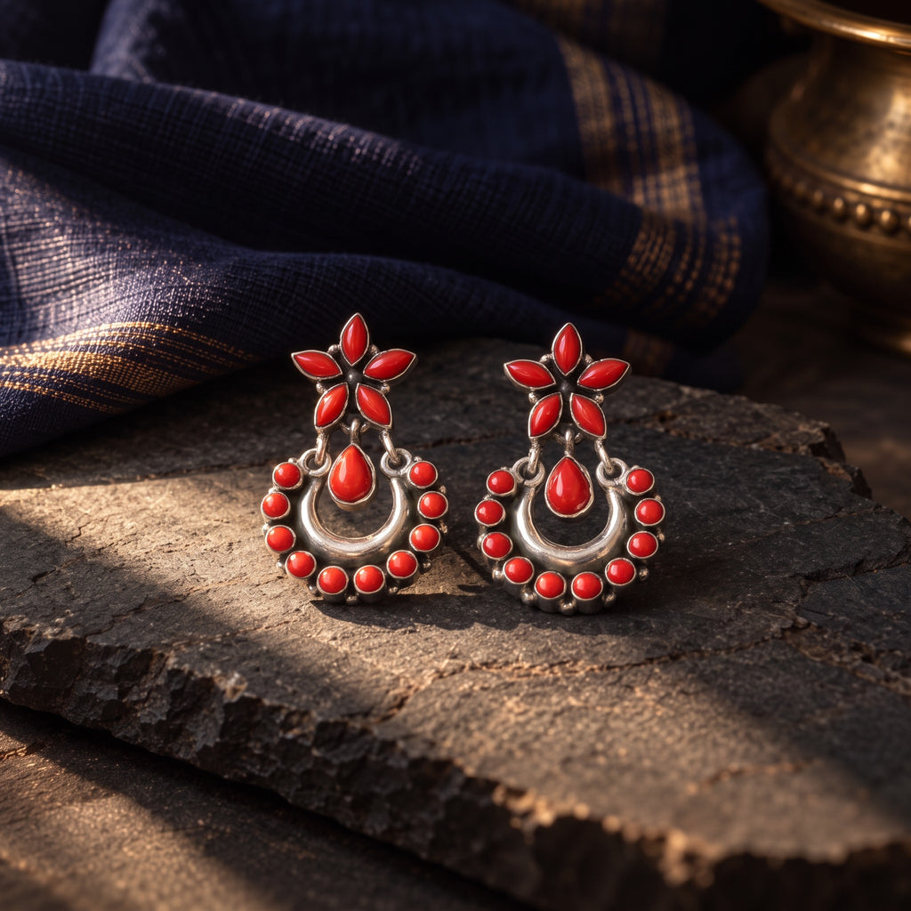 Hydro Coral Chandbali – 925 sterling silver, Chandbali earrings