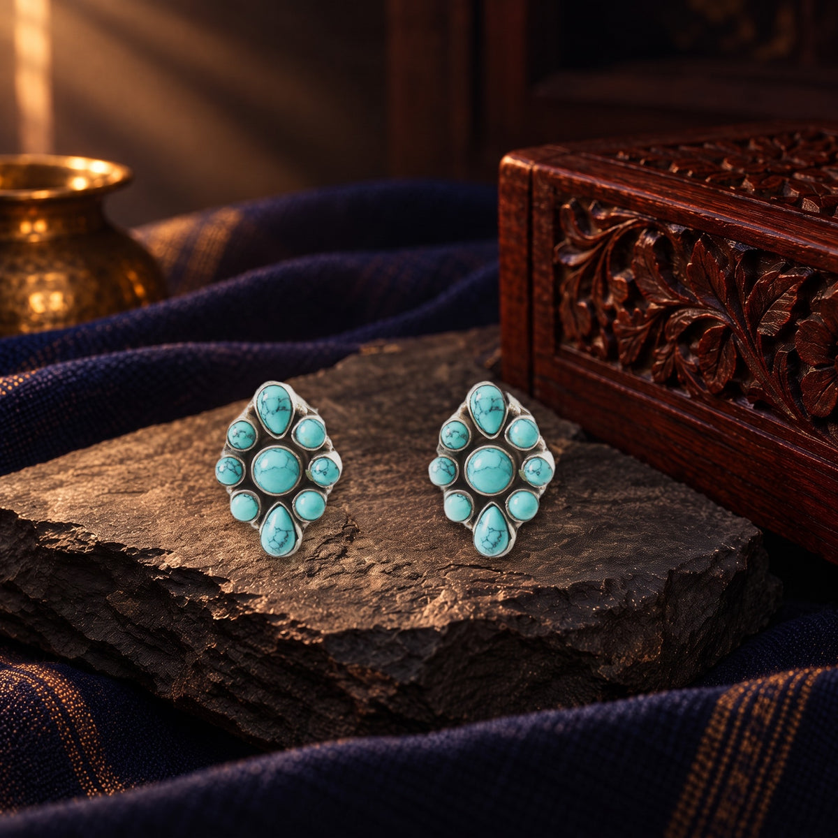 Kite Shape Hydro Turquoise Studs – styled photo