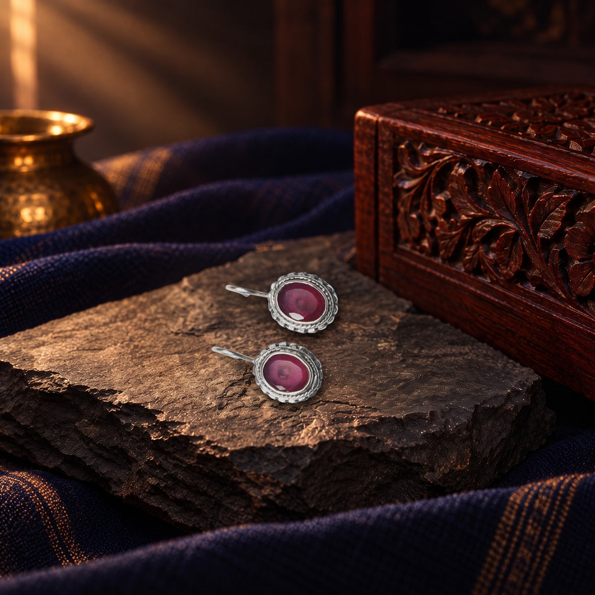 Oval Hydro Ruby Earrings – styled photo