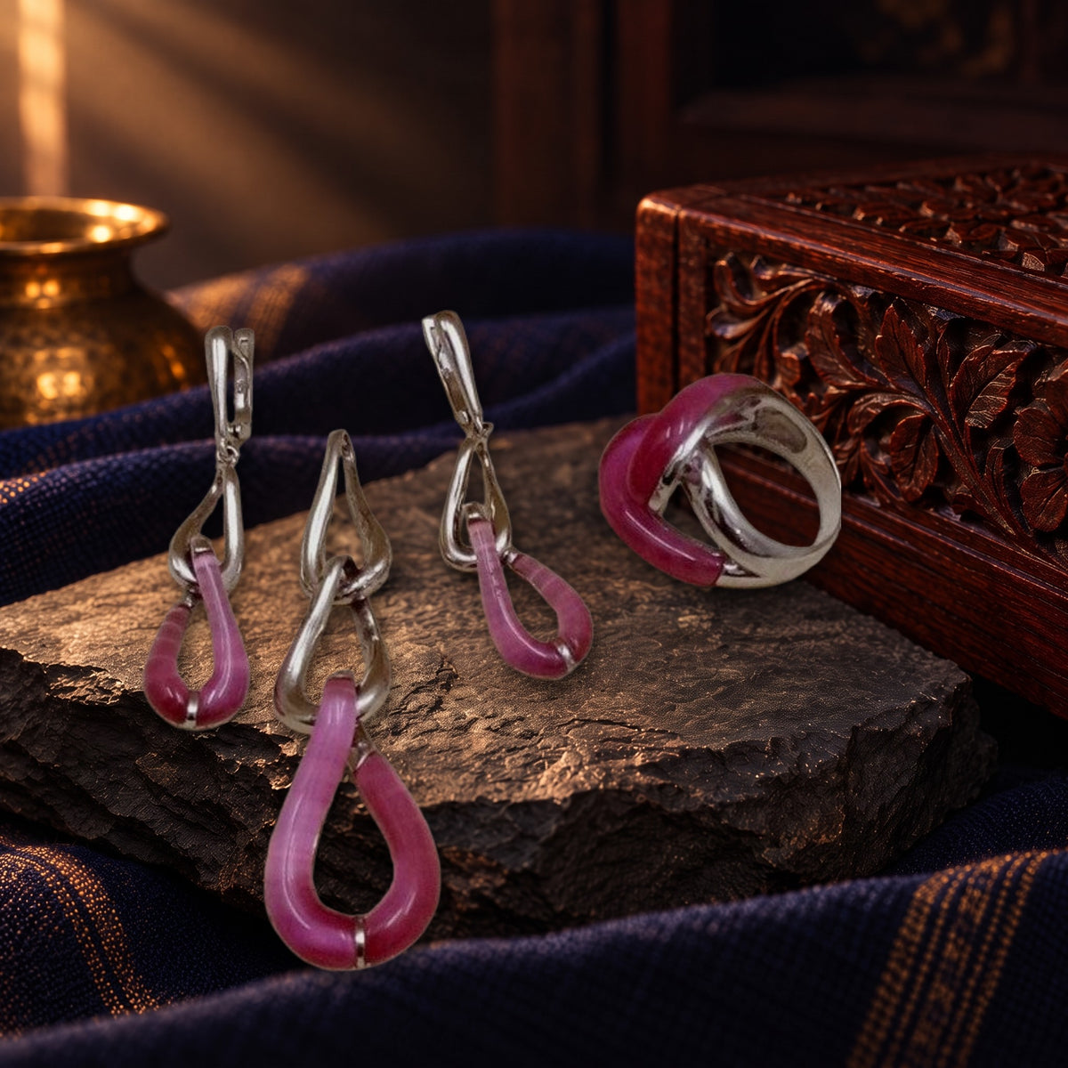 Pink Moonstone Pendant Set – styled photo