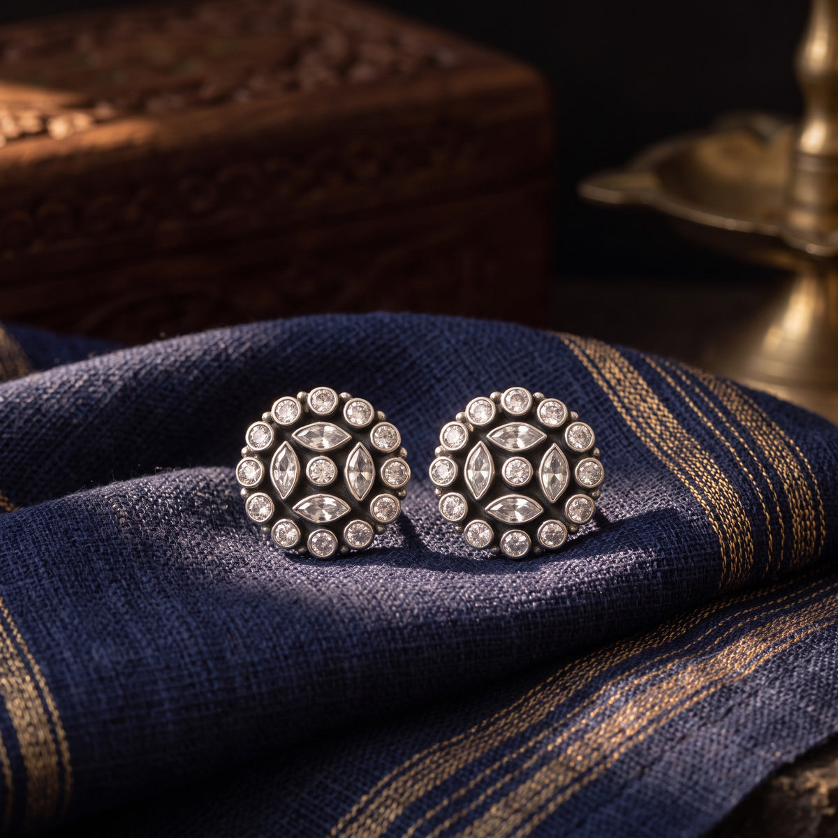 Round Cubic Zircon Studs – styled photo