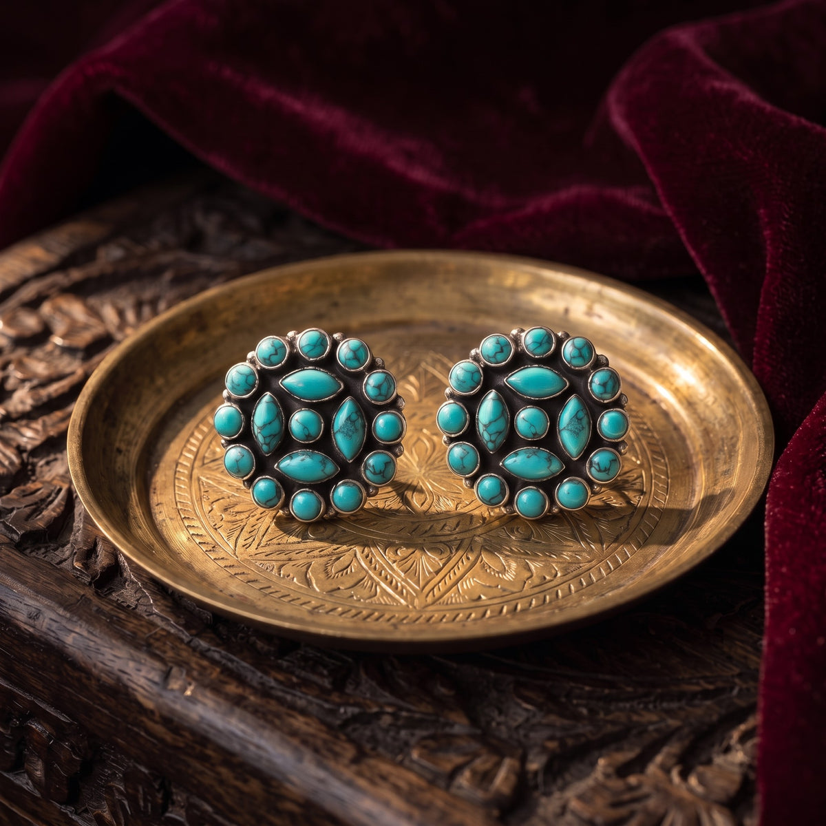 Round Hydro Turquoise Studs – styled photo