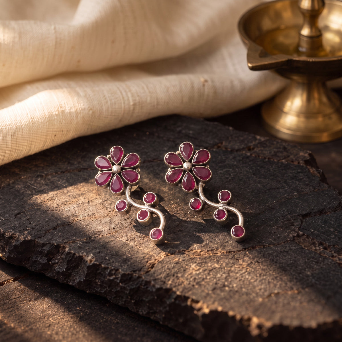 Floral Ruby Earrings – styled photo