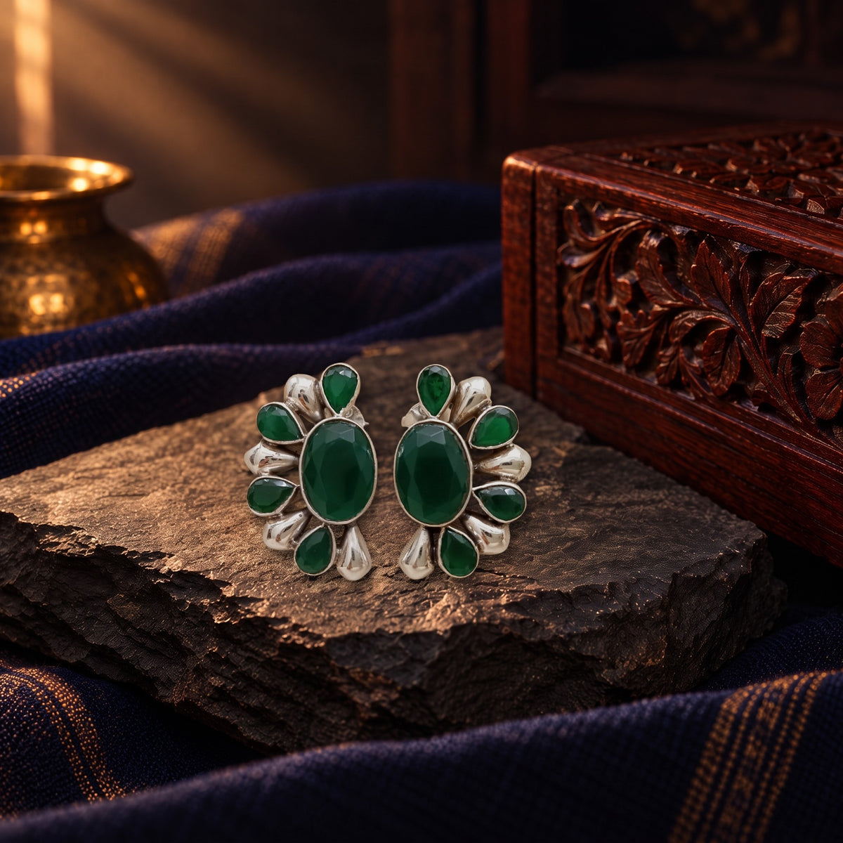 Semi-Circular Green Hydro Emerald Earrings – styled photo