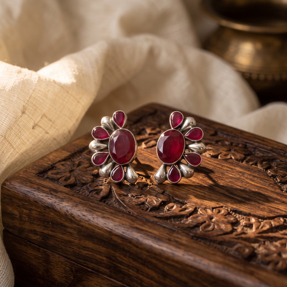 Semi-Circular Ruby Earrings – styled photo