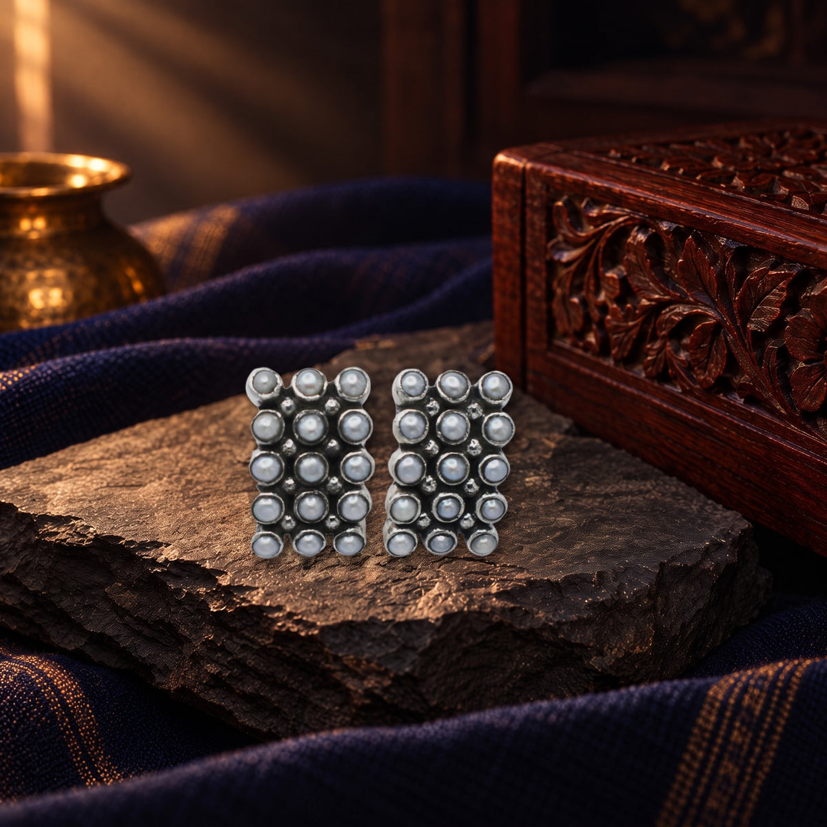 Triple Line Pearl Studds – styled photo
