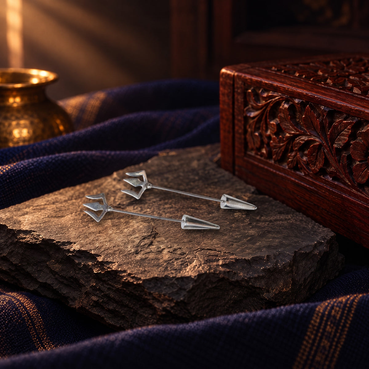 Silver Trishul Earrings – styled photo
