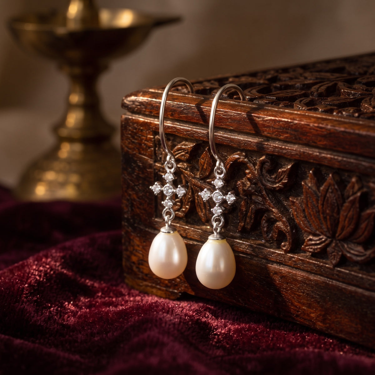 Zircon Pearl Drop Hooks – styled photo