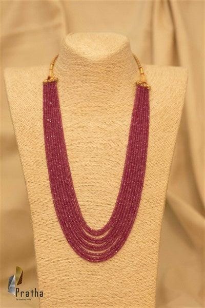 Faceted Ruby 9 Lines Layered Mala | Designer Silver Necklace | Handcrafted Silver Jewellery For Women By Pratha - Jewellery Studio