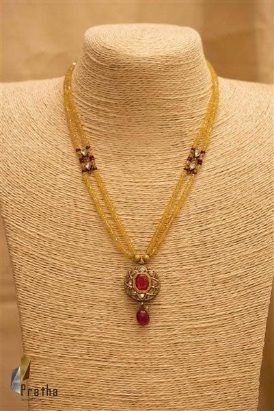 Jadau Pendant - Yellow Topaz Mala | Designer Silver Necklace | Handcrafted Silver Jewellery For Women By Pratha - Jewellery Studio