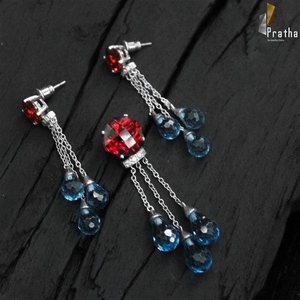 Silver Pendant Set | Tassel Pendant Set | Designer Silver Earrings | Handcrafted Silver Jewellery For Women By Pratha - Jewellery Studio
