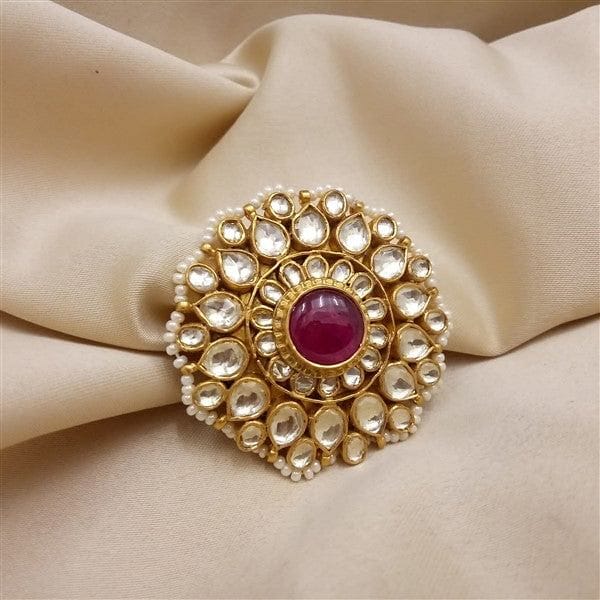 Ornate Gold and Pearl Kundan Ring