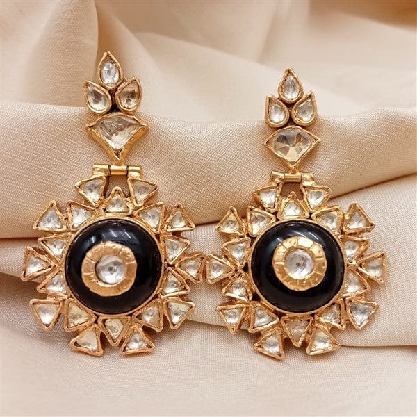 uncut kundan silver foil kundan earrings black – Meharpunjabdesigns