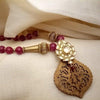 Kundan Pendant Mala | Gold Polished Synthetic Aventurine Red Beads With Wood Peace Attached Kundan Pendant Mala By Pratha - Jewellery Studio