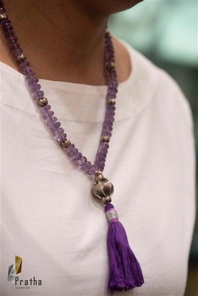 Amethyst Tassel Mala | Designer Silver Necklace | Handcrafted Silver Jewellery For Women By Pratha - Jewellery Studio