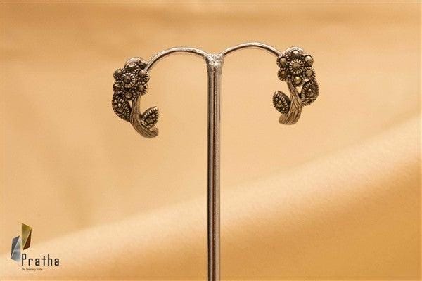 Designer Silver Earrings | Marcasite Flower Studds | Handcrafted Silver Jewellery For Women By Pratha - Jewellery Studio