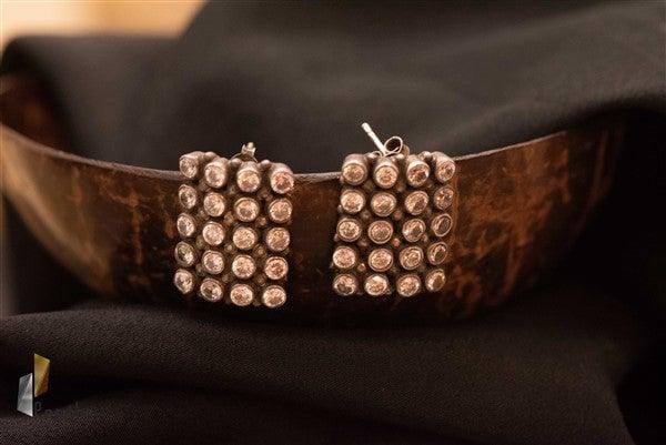 Designer Silver Earrings | Rectangular Studds | Handcrafted Silver Jewellery For Women By Pratha - Jewellery Studio