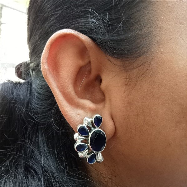 Semi-Circular Hydro Blue Sapphire Earrings