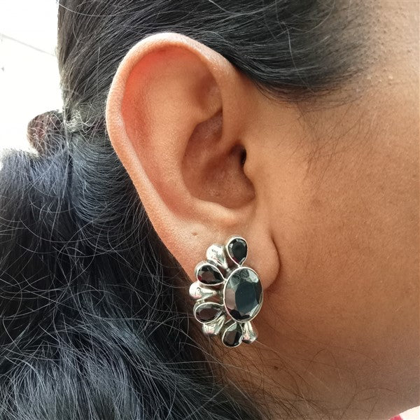 Semi-Circular Black Onyx Earrings