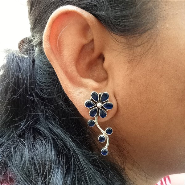 Floral Hydro Blue Sapphire Earrings