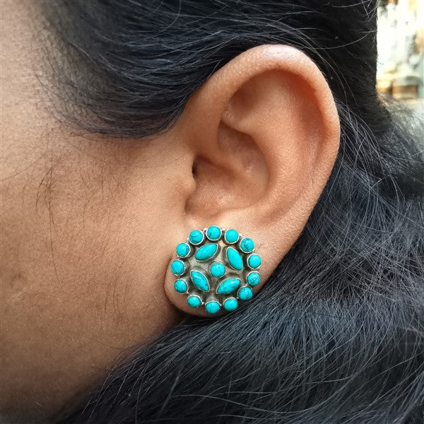 Round Hydro Turquoise Studs