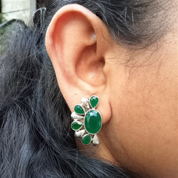 Semi-Circular Green Hydro Emerald Earrings