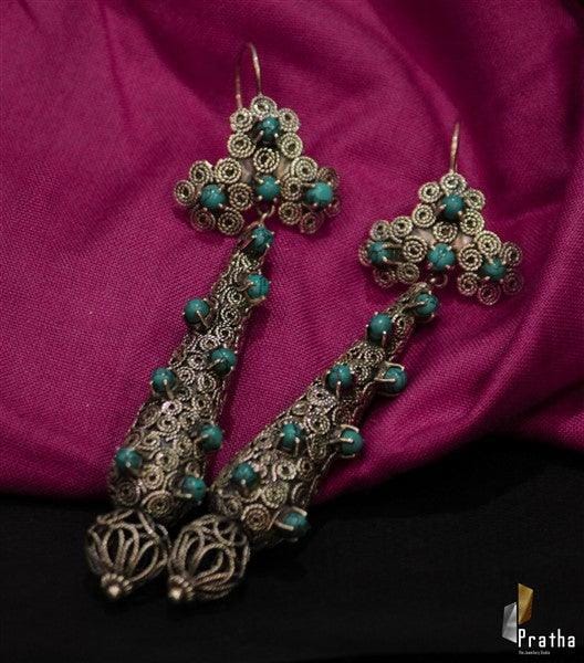Designer Silver Earrings | Long Silver Earrings | Handcrafted Silver Jewellery For Women By Pratha - Jewellery Studio