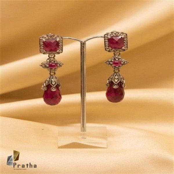 Designer Silver Earrings | Diamond -Ruby Earrings | Handcrafted Silver Jewellery For Women By Pratha - Jewellery Studio