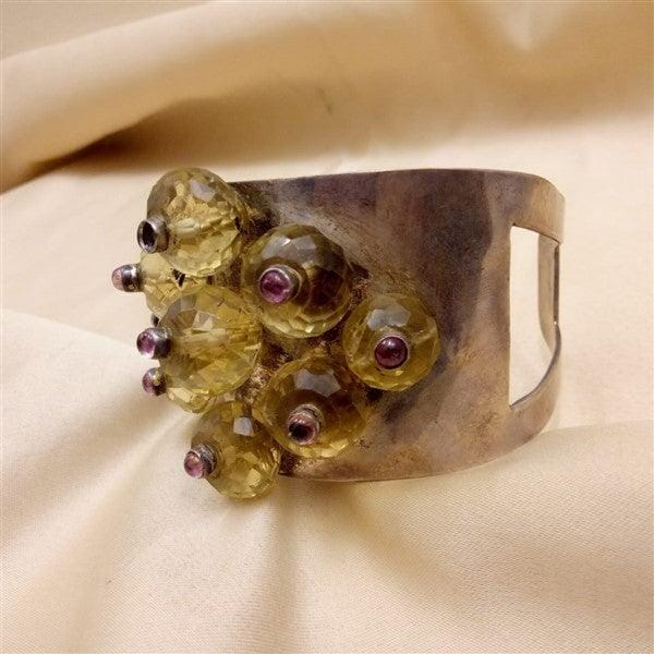 Silver Bracelet | Citrine Handcuff | Handcrafted Silver Jewellery For Women By Pratha - Jewellery Studio