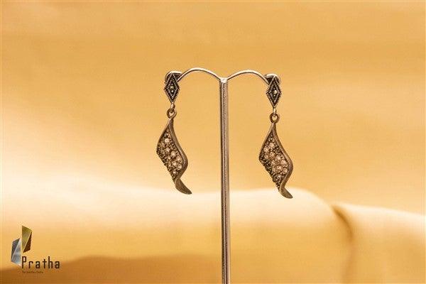 Designer Silver Earrings | Marcasite Twirl Earrings | Handcrafted Silver Jewellery For Women By Pratha - Jewellery Studio