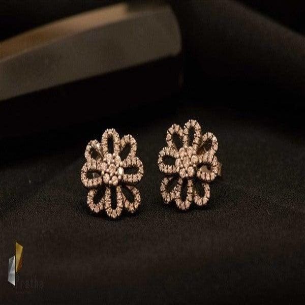 Designer Silver Earrings | Diamond Flower Studs | Handcrafted Silver Jewellery For Women By Pratha - Jewellery Studio