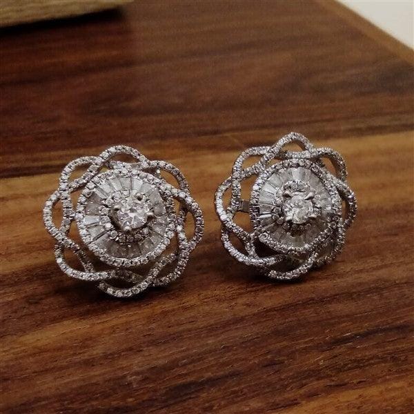 Floral Diamond Studds | Designer Silver Earrings | Handcrafted Silver Jewellery For Women By Pratha - Jewellery Studio