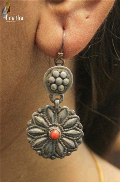 Ethnic Phool Earrings | Designer Silver Earrings | Handcrafted Silver Jewellery For Women By Pratha - Jewellery Studio