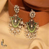 Load image into Gallery viewer, Green Chandbali | Designer Silver Earrings | Handcrafted Silver Jewellery For Women By Pratha - Jewellery Studio