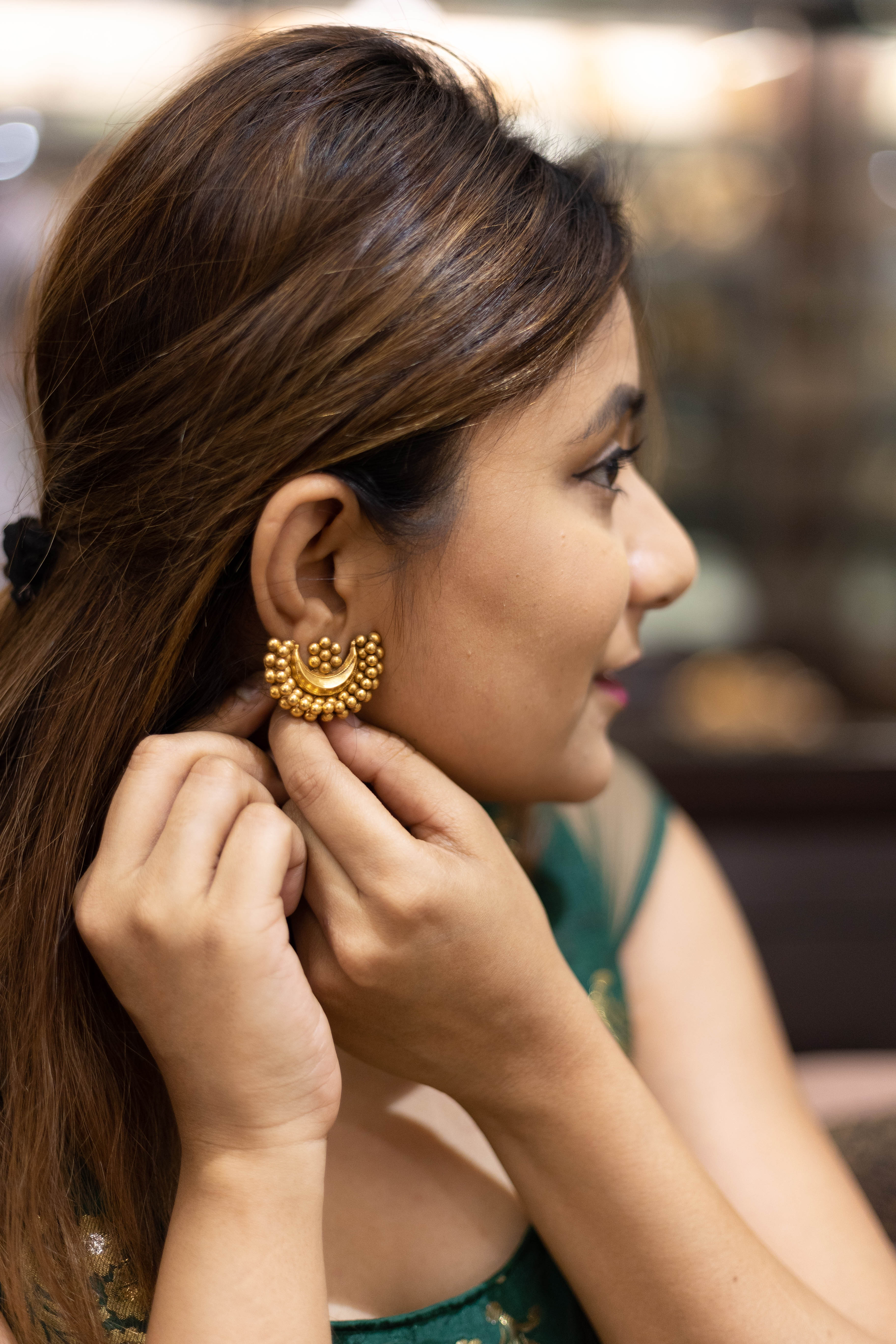 Gold Plated Chandra Phool Earrings