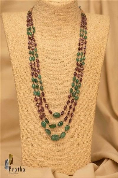 Emerald & Tourmaline Mala | Designer Silver Necklace | Handcrafted Silver Jewellery For Women By Pratha - Jewellery Studio