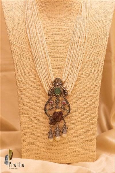 Victorian Pendant & Pearls Neckpiece freeshipping - Pratha - Jewellery Studio
