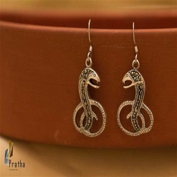 Marcasite Cobra Earrings | Designer Silver Earrings | Handcrafted Silver Jewellery For Women By Pratha - Jewellery Studio