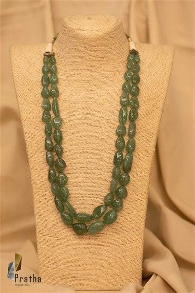 Green Quartz Tumble Mala | Designer Silver Necklace | Handcrafted Silver Jewellery For Women By Pratha - Jewellery Studio