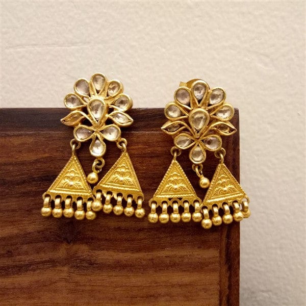 Kundan Gold Plated Earrings | Designer Silver Earrings | Handcrafted Silver Jewellery For Women By Pratha - Jewellery Studio