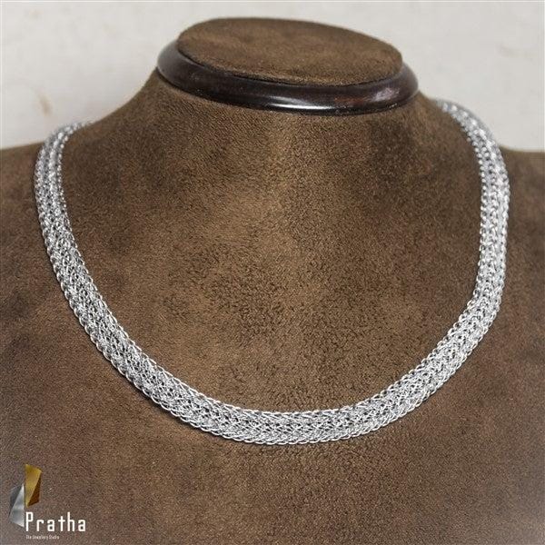 Designer Silver Necklace | Braided Mesh Chain | Jewellery for Women in Sterling Silver By Pratha - Jewellery Studio